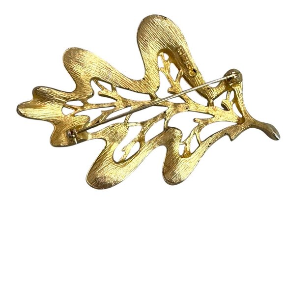 Vtg Sarah Coventry Enchanted Forest Oak Leaf Brooch Pin Gold Tone Green Enamel - Picture 2 of 4